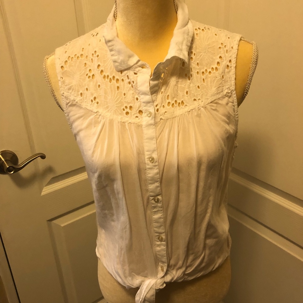 White Button-up Tie Front